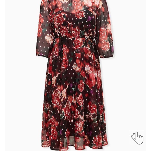 Torrid BURGUNDY PURPLE FLORAL CHIFFON MOCK NECK MIDI DRESS size 0X NWT - Picture 4 of 8
